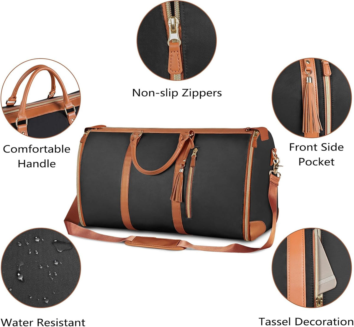 Garment Duffle Bags for Travel, Convertible Carry On Garment Bag for Women, Large PU Leather Foldable Travel Bag with Shoe Pouch, 2 in 1 Hanging Suitcase Dress Suit Travel Bags, Pink