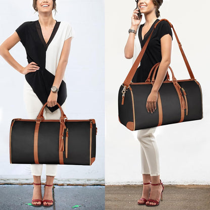 Garment Duffle Bags for Travel, Convertible Carry On Garment Bag for Women, Large PU Leather Foldable Travel Bag with Shoe Pouch, 2 in 1 Hanging Suitcase Dress Suit Travel Bags, Pink
