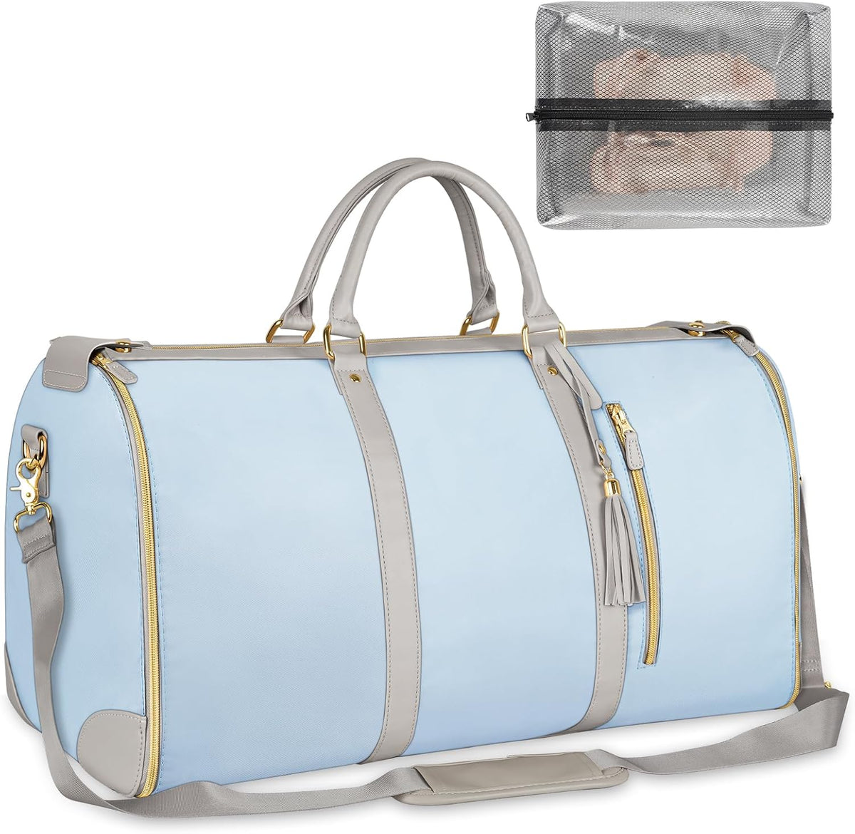 Garment Duffle Bags for Travel, Convertible Carry On Garment Bag for Women, Large PU Leather Foldable Travel Bag with Shoe Pouch, 2 in 1 Hanging Suitcase Dress Suit Travel Bags, Pink