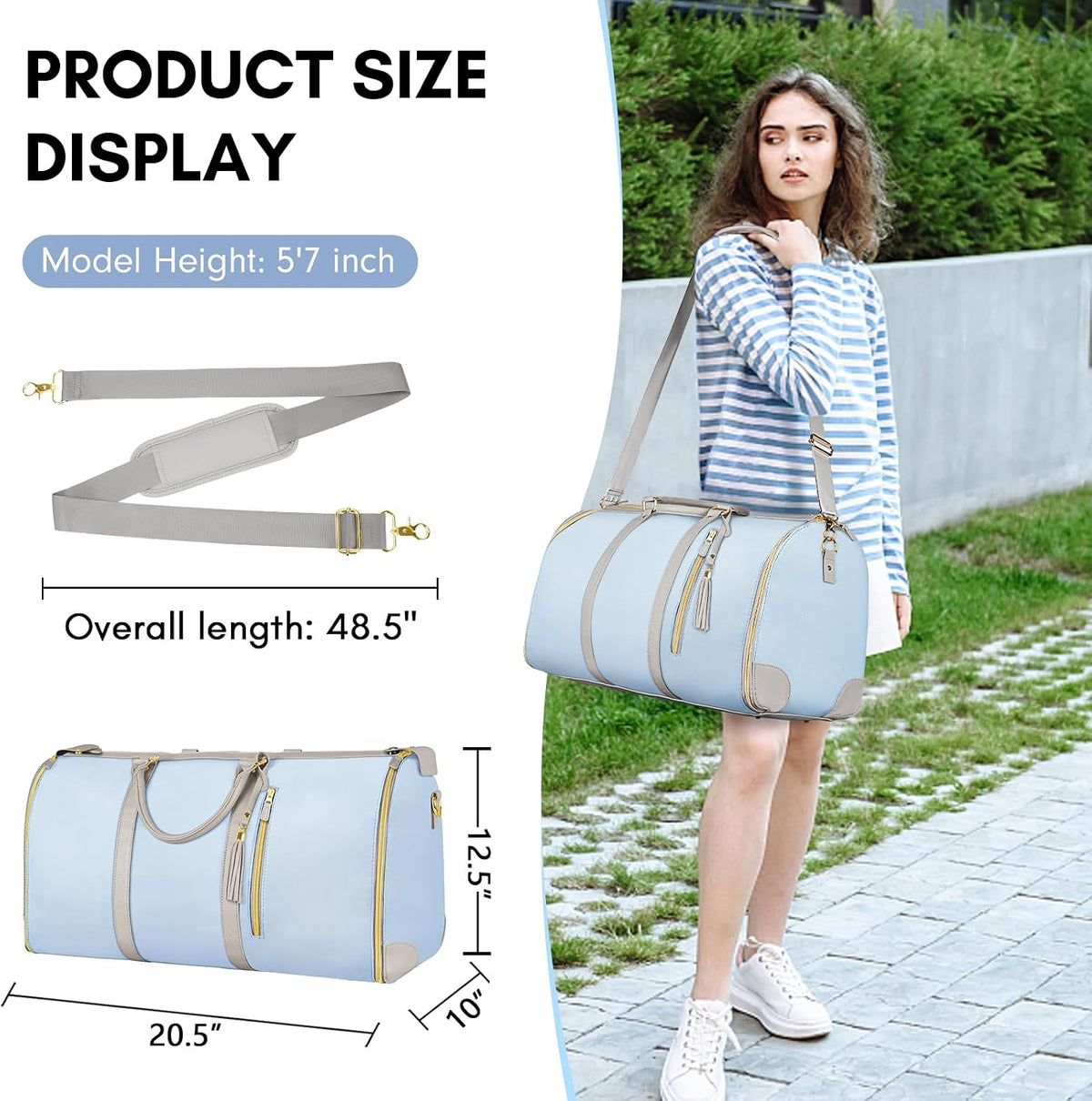 Garment Duffle Bags for Travel, Convertible Carry On Garment Bag for Women, Large PU Leather Foldable Travel Bag with Shoe Pouch, 2 in 1 Hanging Suitcase Dress Suit Travel Bags, Pink