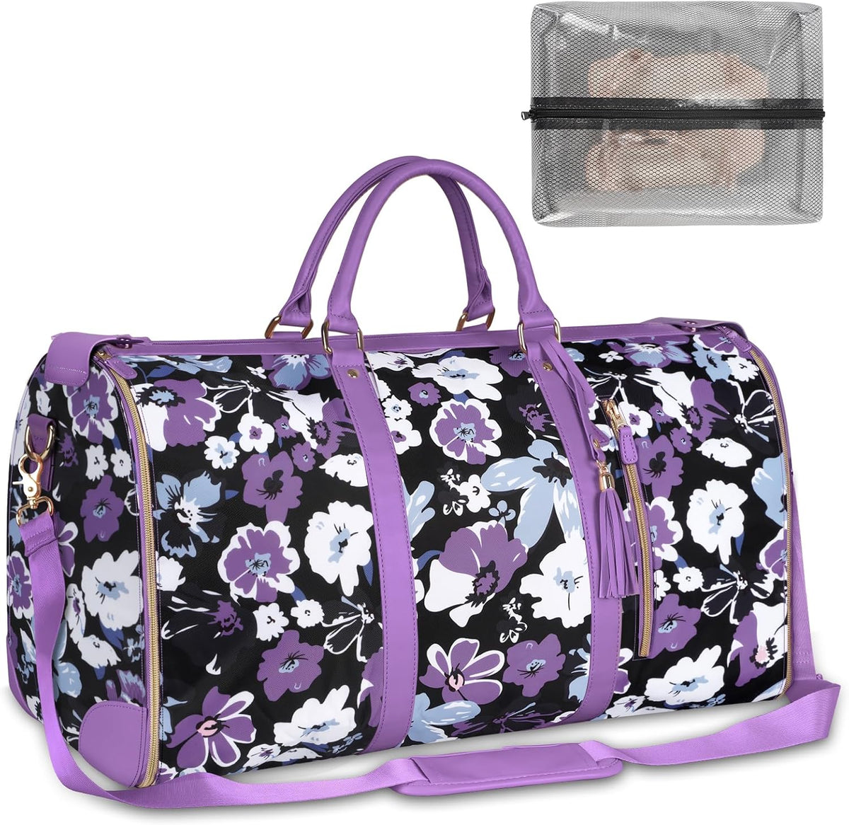 Garment Duffle Bags for Travel, Convertible Carry On Garment Bag for Women, Large PU Leather Foldable Travel Bag with Shoe Pouch, 2 in 1 Hanging Suitcase Dress Suit Travel Bags, Pink