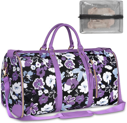 Garment Duffle Bags for Travel, Convertible Carry On Garment Bag for Women, Large PU Leather Foldable Travel Bag with Shoe Pouch, 2 in 1 Hanging Suitcase Dress Suit Travel Bags, Pink