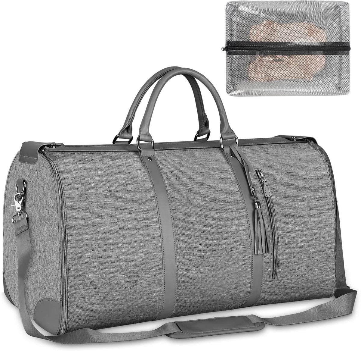 Garment Duffle Bags for Travel, Convertible Carry On Garment Bag for Women, Large PU Leather Foldable Travel Bag with Shoe Pouch, 2 in 1 Hanging Suitcase Dress Suit Travel Bags, Pink