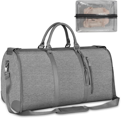 Garment Duffle Bags for Travel, Convertible Carry On Garment Bag for Women, Large PU Leather Foldable Travel Bag with Shoe Pouch, 2 in 1 Hanging Suitcase Dress Suit Travel Bags, Pink