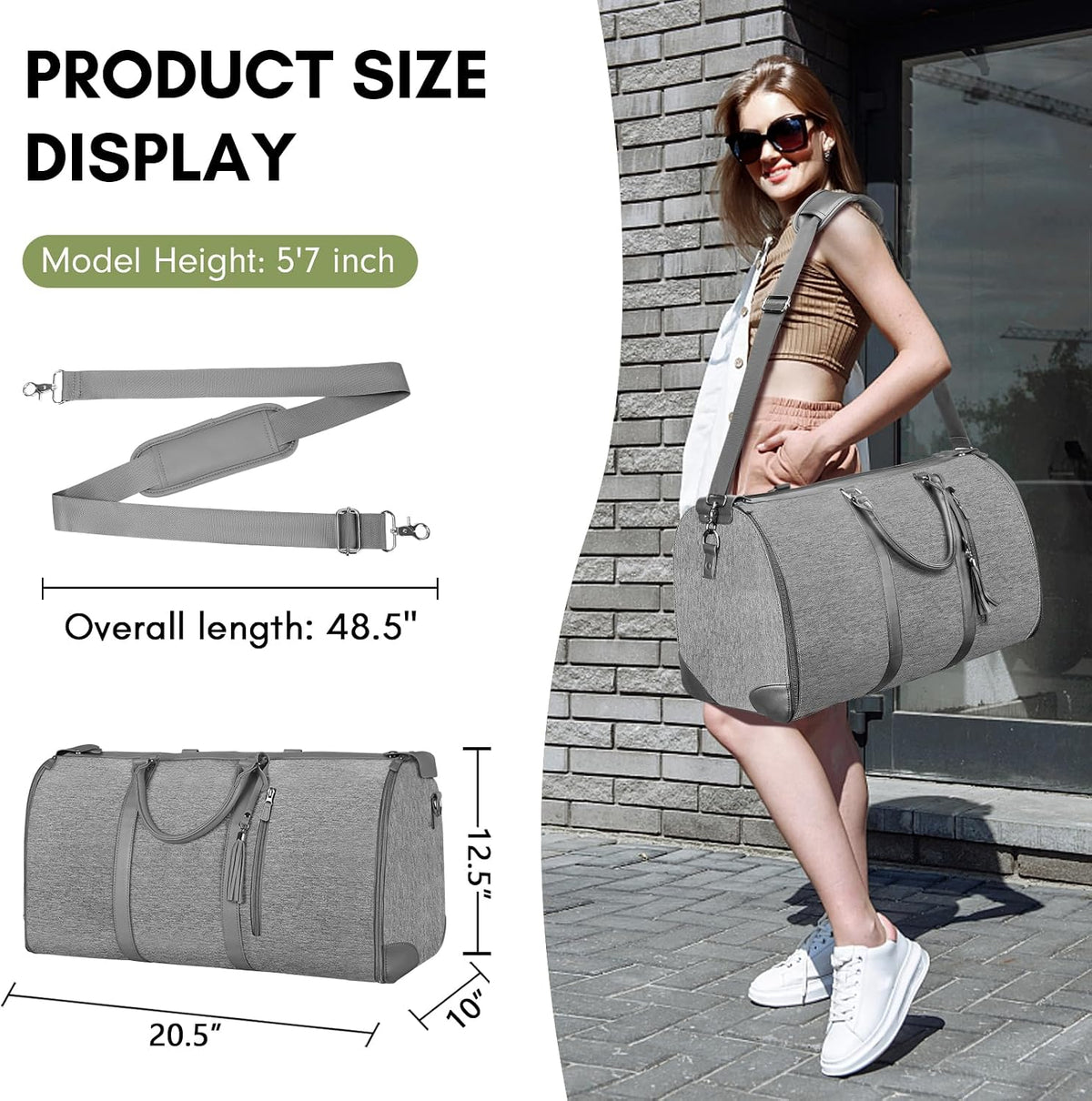 Garment Duffle Bags for Travel, Convertible Carry On Garment Bag for Women, Large PU Leather Foldable Travel Bag with Shoe Pouch, 2 in 1 Hanging Suitcase Dress Suit Travel Bags, Pink
