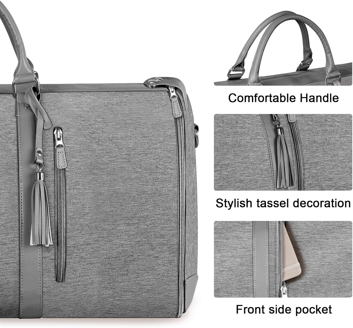 Garment Duffle Bags for Travel, Convertible Carry On Garment Bag for Women, Large PU Leather Foldable Travel Bag with Shoe Pouch, 2 in 1 Hanging Suitcase Dress Suit Travel Bags, Pink