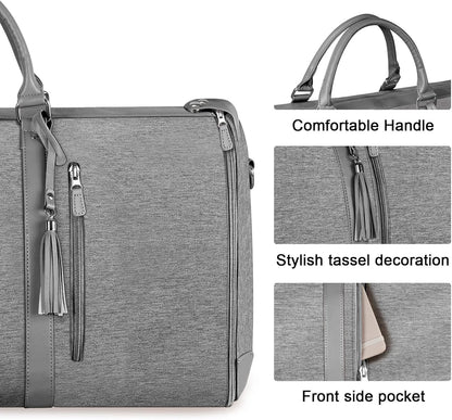 Garment Duffle Bags for Travel, Convertible Carry On Garment Bag for Women, Large PU Leather Foldable Travel Bag with Shoe Pouch, 2 in 1 Hanging Suitcase Dress Suit Travel Bags, Pink