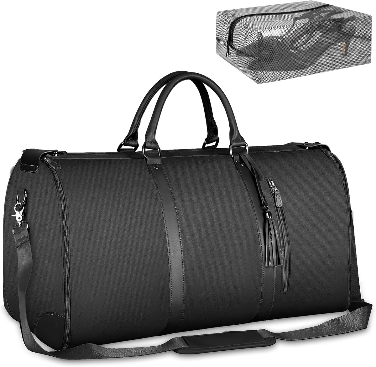 Garment Duffle Bags for Travel, Convertible Carry On Garment Bag for Women, Large PU Leather Foldable Travel Bag with Shoe Pouch, 2 in 1 Hanging Suitcase Dress Suit Travel Bags, Pink