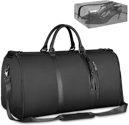 Garment Duffle Bags for Travel, Convertible Carry On Garment Bag for Women, Large PU Leather Foldable Travel Bag with Shoe Pouch, 2 in 1 Hanging Suitcase Dress Suit Travel Bags, Pink