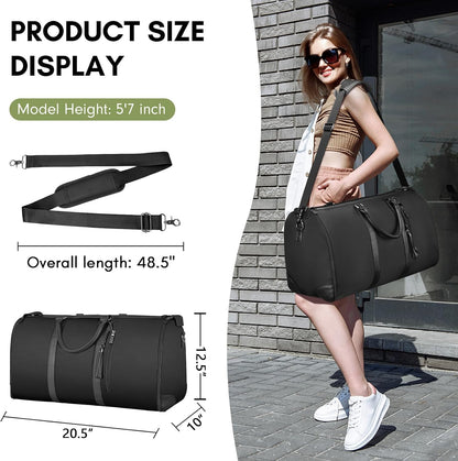 Garment Duffle Bags for Travel, Convertible Carry On Garment Bag for Women, Large PU Leather Foldable Travel Bag with Shoe Pouch, 2 in 1 Hanging Suitcase Dress Suit Travel Bags, Pink