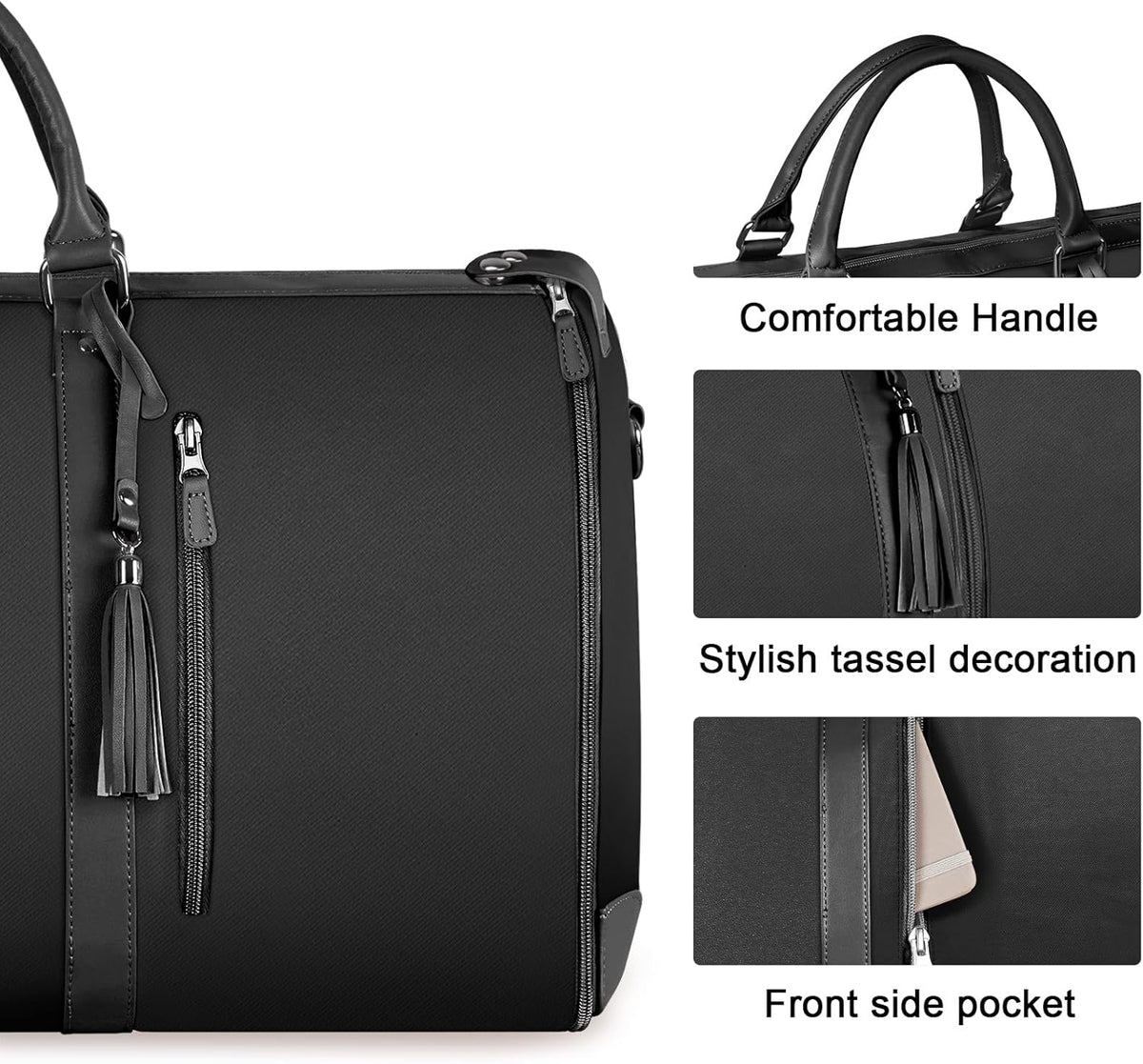 Garment Duffle Bags for Travel, Convertible Carry On Garment Bag for Women, Large PU Leather Foldable Travel Bag with Shoe Pouch, 2 in 1 Hanging Suitcase Dress Suit Travel Bags, Pink