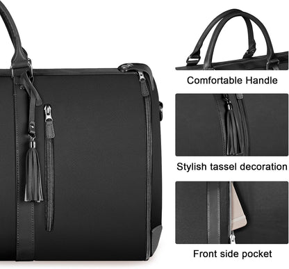Garment Duffle Bags for Travel, Convertible Carry On Garment Bag for Women, Large PU Leather Foldable Travel Bag with Shoe Pouch, 2 in 1 Hanging Suitcase Dress Suit Travel Bags, Pink