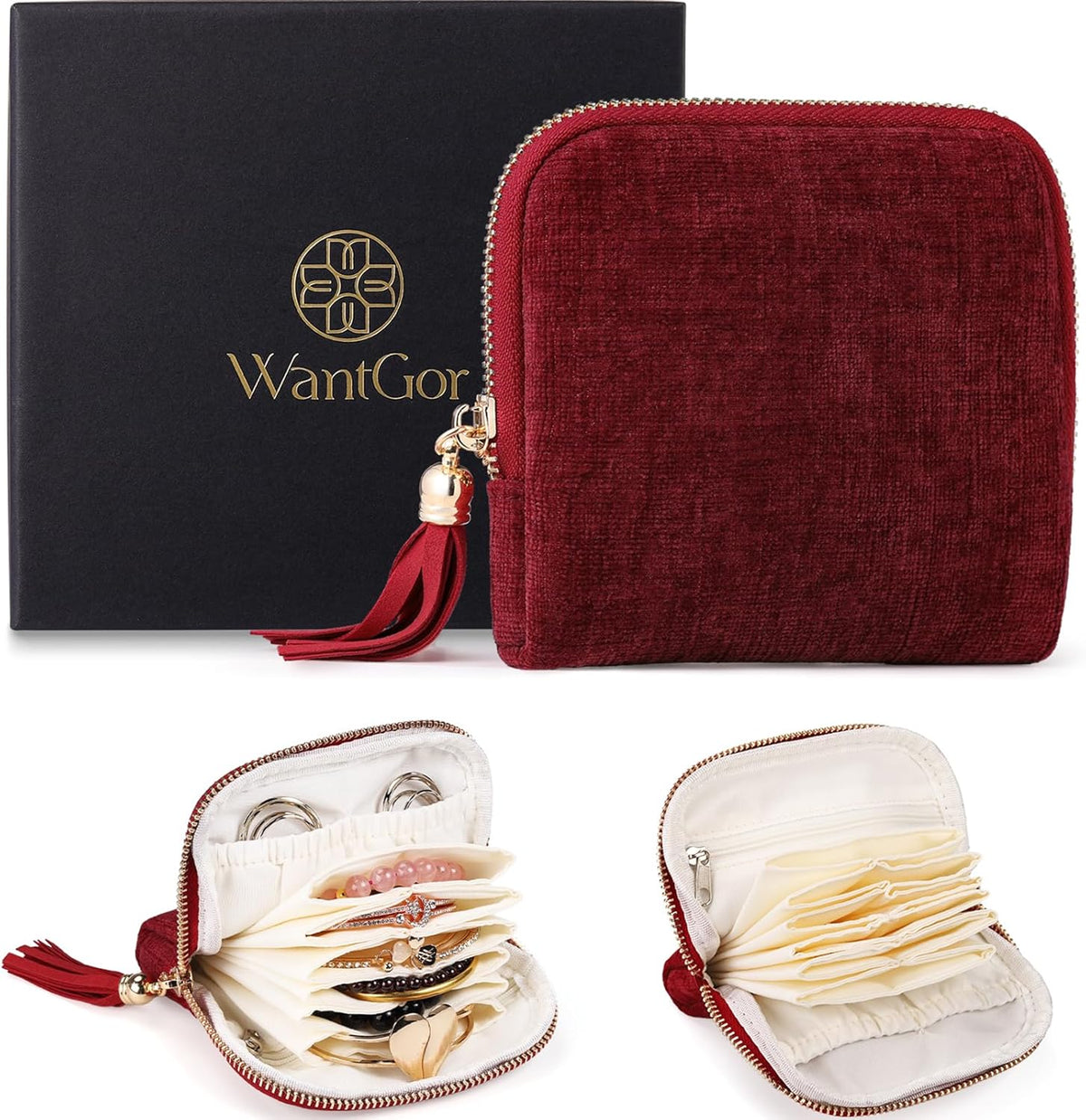 Travel Jewelry Organizer Case for Women, Jewelry Box 6-Layer Pouch Bags Small Velvet Jewelry Storage Bag Necklace Holder, Ring Box, Earrings Organizer, Travel Essentials (Royal Blue)