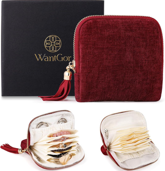 Travel Jewelry Organizer Case for Women, Jewelry Box 6-Layer Pouch Bags Small Velvet Jewelry Storage Bag Necklace Holder, Ring Box, Earrings Organizer, Travel Essentials (Royal Blue)