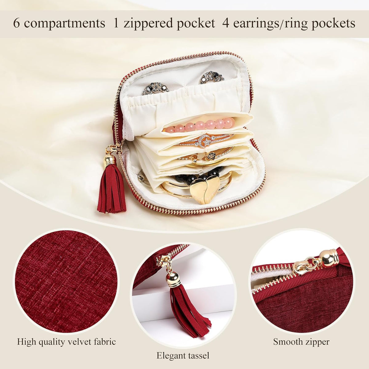 Travel Jewelry Organizer Case for Women, Jewelry Box 6-Layer Pouch Bags Small Velvet Jewelry Storage Bag Necklace Holder, Ring Box, Earrings Organizer, Travel Essentials (Royal Blue)