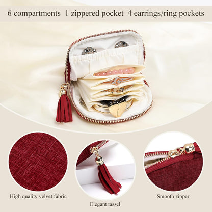 Travel Jewelry Organizer Case for Women, Jewelry Box 6-Layer Pouch Bags Small Velvet Jewelry Storage Bag Necklace Holder, Ring Box, Earrings Organizer, Travel Essentials (Royal Blue)