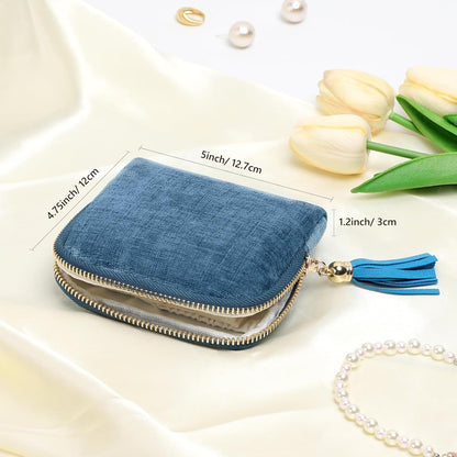 Travel Jewelry Organizer Case for Women, Jewelry Box 6-Layer Pouch Bags Small Velvet Jewelry Storage Bag Necklace Holder, Ring Box, Earrings Organizer, Travel Essentials (Royal Blue)