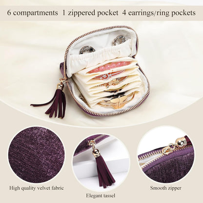 Travel Jewelry Organizer Case for Women, Jewelry Box 6-Layer Pouch Bags Small Velvet Jewelry Storage Bag Necklace Holder, Ring Box, Earrings Organizer, Travel Essentials (Royal Blue)