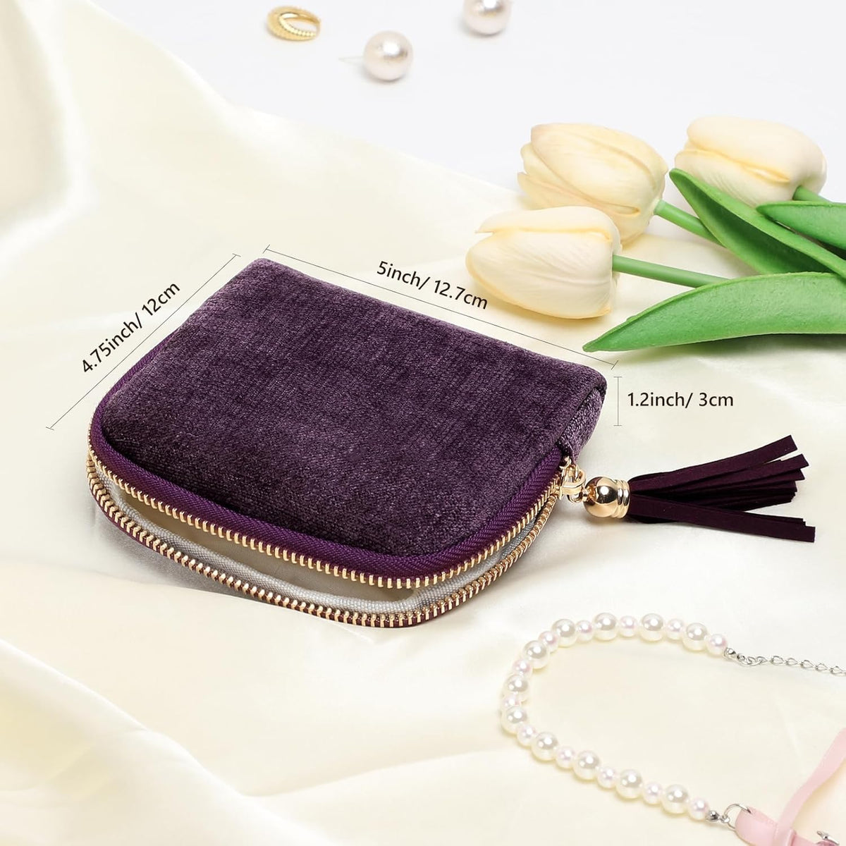 Travel Jewelry Organizer Case for Women, Jewelry Box 6-Layer Pouch Bags Small Velvet Jewelry Storage Bag Necklace Holder, Ring Box, Earrings Organizer, Travel Essentials (Royal Blue)