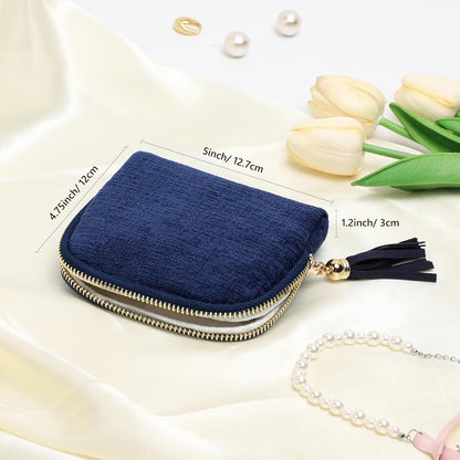 Travel Jewelry Organizer Case for Women, Jewelry Box 6-Layer Pouch Bags Small Velvet Jewelry Storage Bag Necklace Holder, Ring Box, Earrings Organizer, Travel Essentials (Royal Blue)