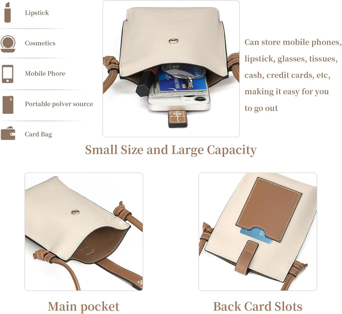 Leather Small Crossbody Bags for Women Phone Purse Minimalism Cell Phone Bag with Card Slot