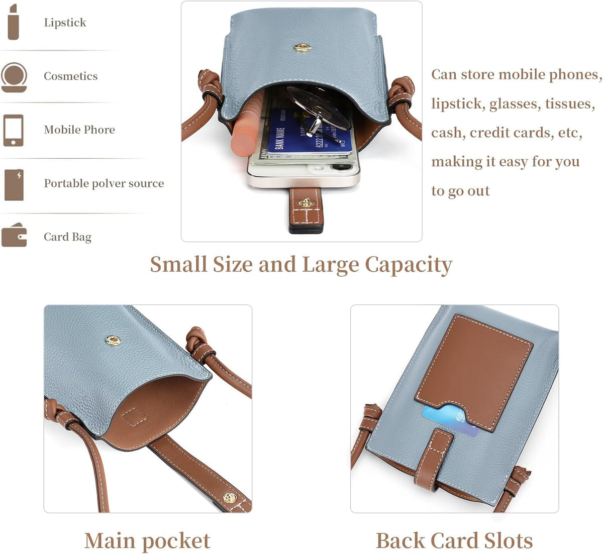 Leather Small Crossbody Bags for Women Phone Purse Minimalism Cell Phone Bag with Card Slot