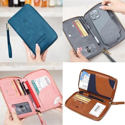 Rowgins Multi-Functional RFID Passports Wallet, Travel Wallet for Men & Women, Passports Holder for Travel RFID Blocking, Slim Leather Cover for Credit Cards Tickets Cash (Brown)
