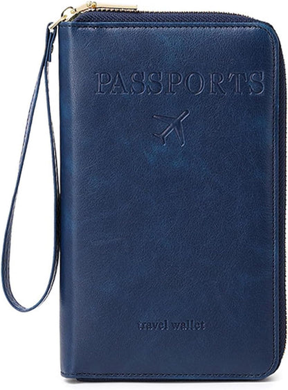 Rowgins Multi-Functional RFID Passports Wallet, Travel Wallet for Men & Women, Passports Holder for Travel RFID Blocking, Slim Leather Cover for Credit Cards Tickets Cash (Brown)