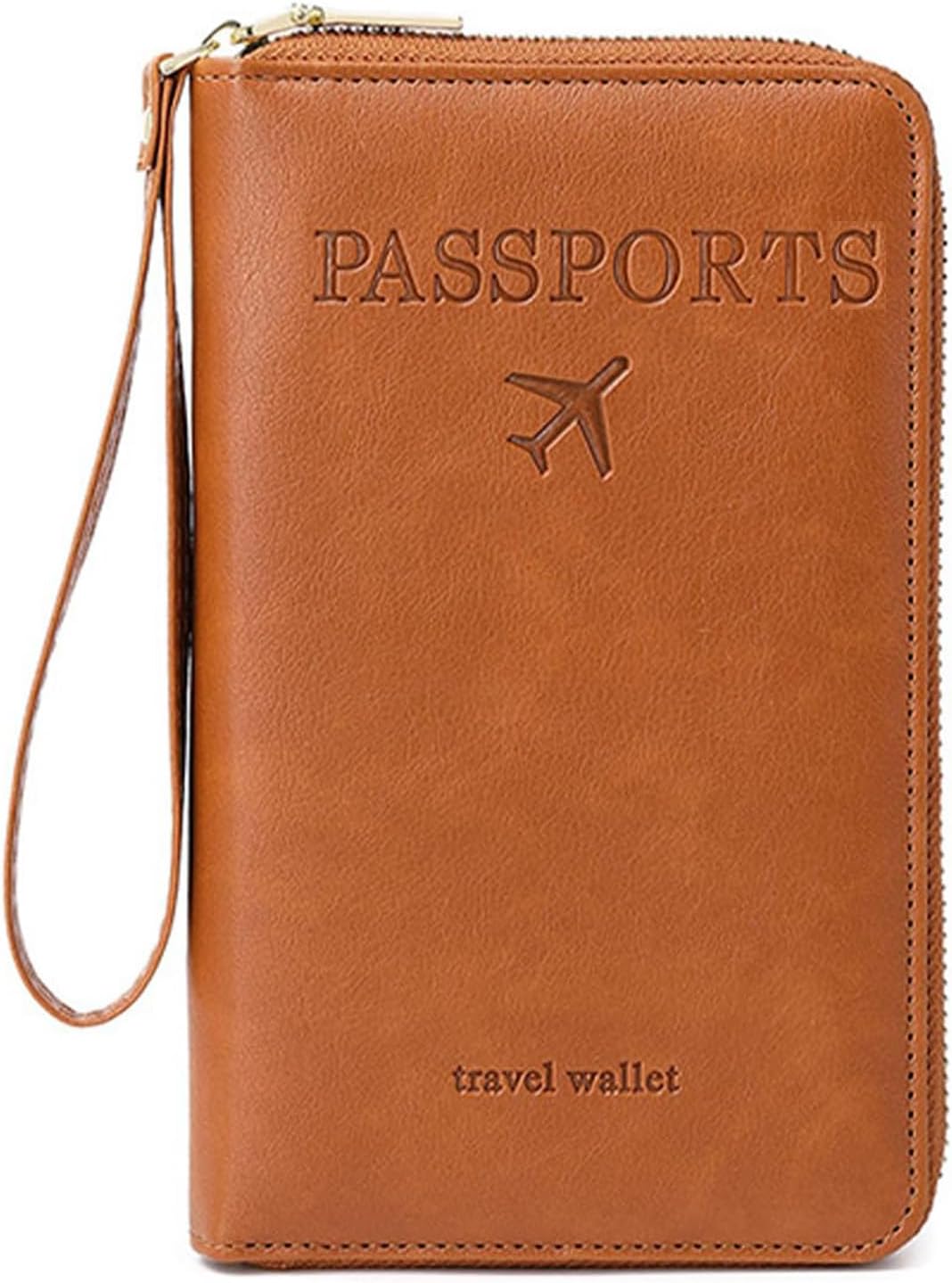 Rowgins Multi-Functional RFID Passports Wallet, Travel Wallet for Men & Women, Passports Holder for Travel RFID Blocking, Slim Leather Cover for Credit Cards Tickets Cash (Brown)