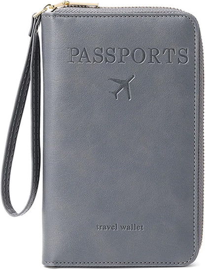 Rowgins Multi-Functional RFID Passports Wallet, Travel Wallet for Men & Women, Passports Holder for Travel RFID Blocking, Slim Leather Cover for Credit Cards Tickets Cash (Brown)