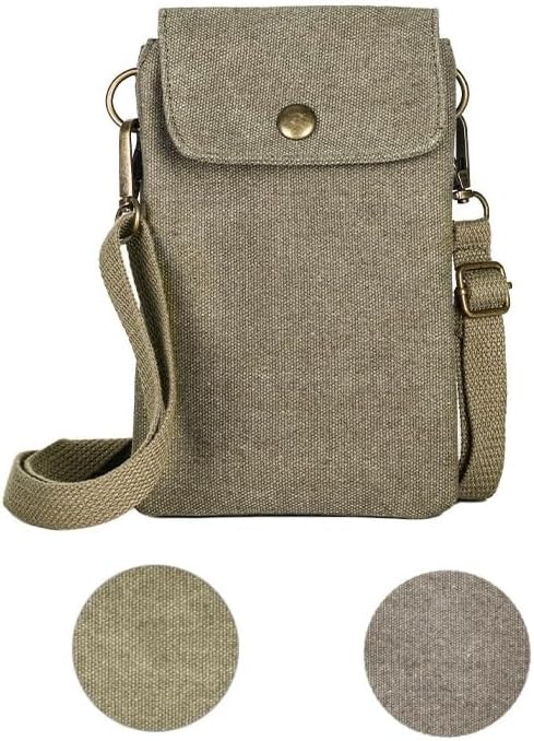 For Galaxy S25 Ultra,S24 Plus,A56/A14 Universal Small Canvas Crossbody Bag Pack Cell Phone Purse Wallet 4.7-7.2 inch Phones Adjustable Shoulder Strap for iPhone Air 17 16 Pro Max,Huawei/Sony (Green)