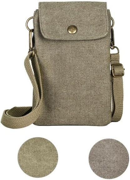 For Galaxy S25 Ultra,S24 Plus,A56/A14 Universal Small Canvas Crossbody Bag Pack Cell Phone Purse Wallet 4.7-7.2 inch Phones Adjustable Shoulder Strap for iPhone Air 17 16 Pro Max,Huawei/Sony (Green)