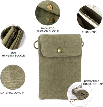 For Galaxy S25 Ultra,S24 Plus,A56/A14 Universal Small Canvas Crossbody Bag Pack Cell Phone Purse Wallet 4.7-7.2 inch Phones Adjustable Shoulder Strap for iPhone Air 17 16 Pro Max,Huawei/Sony (Green)