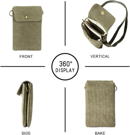 For Galaxy S25 Ultra,S24 Plus,A56/A14 Universal Small Canvas Crossbody Bag Pack Cell Phone Purse Wallet 4.7-7.2 inch Phones Adjustable Shoulder Strap for iPhone Air 17 16 Pro Max,Huawei/Sony (Green)