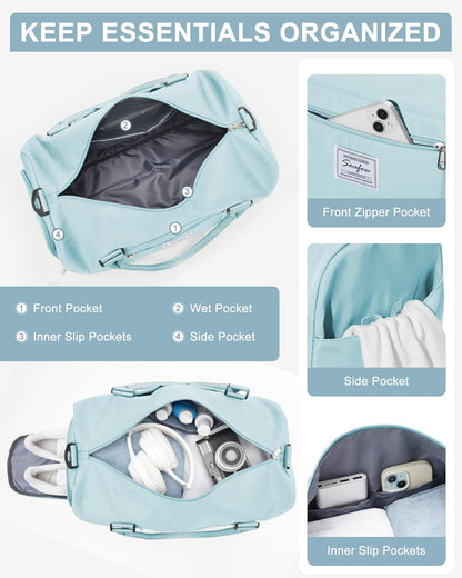 Gym Bag Womens Mens with Shoes Compartment and Wet Pocket Travel Duffel Bags for Women for Plane Sport Gym Tote Bag with Toiletry Bags Waterproof Weekend Overnight Carry on Bag Hospital Holdalls - Colors A