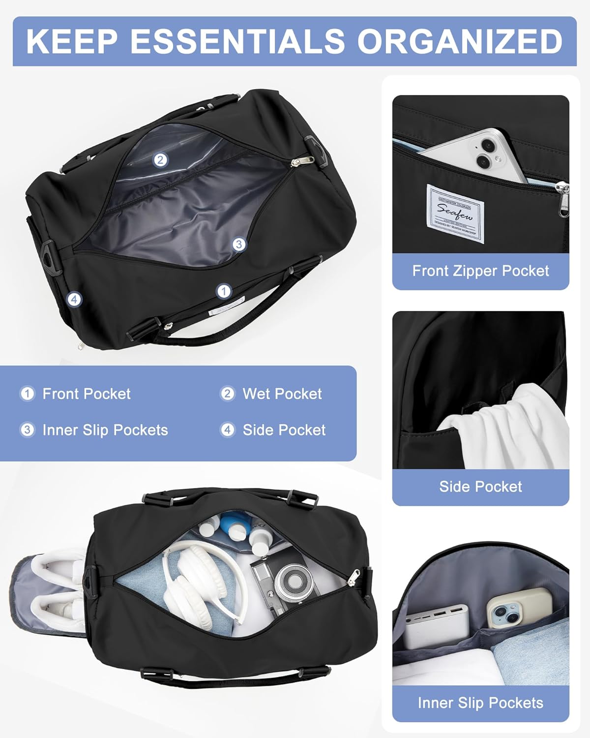 Gym Bag Womens Mens with Shoes Compartment and Wet Pocket Travel Duffel Bags for Women for Plane Sport Gym Tote Bag with Toiletry Bags Waterproof Weekend Overnight Carry on Bag Hospital Holdalls - Colors A