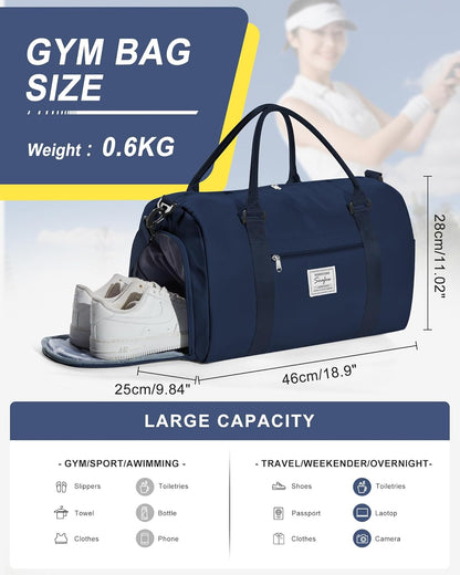 Gym Bag Womens Mens with Shoes Compartment and Wet Pocket Travel Duffel Bags for Women for Plane Sport Gym Tote Bag with Toiletry Bags Waterproof Weekend Overnight Carry on Bag Hospital Holdalls - Colors A