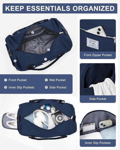 Gym Bag Womens Mens with Shoes Compartment and Wet Pocket Travel Duffel Bags for Women for Plane Sport Gym Tote Bag with Toiletry Bags Waterproof Weekend Overnight Carry on Bag Hospital Holdalls - Colors A