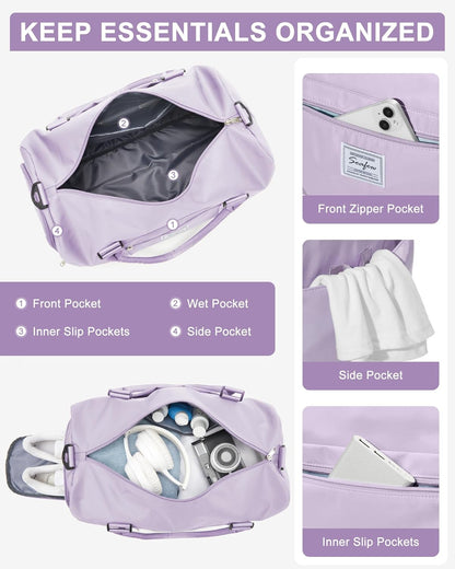Gym Bag Womens Mens with Shoes Compartment and Wet Pocket Travel Duffel Bags for Women for Plane Sport Gym Tote Bag with Toiletry Bags Waterproof Weekend Overnight Carry on Bag Hospital Holdalls - Colors A