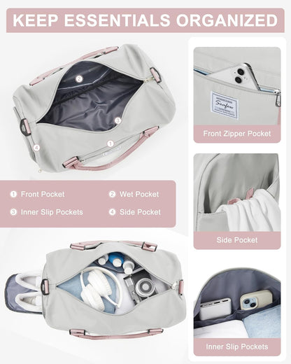 Gym Bag Womens Mens with Shoes Compartment and Wet Pocket Travel Duffel Bags for Women for Plane Sport Gym Tote Bag with Toiletry Bags Waterproof Weekend Overnight Carry on Bag Hospital Holdalls - Colors A