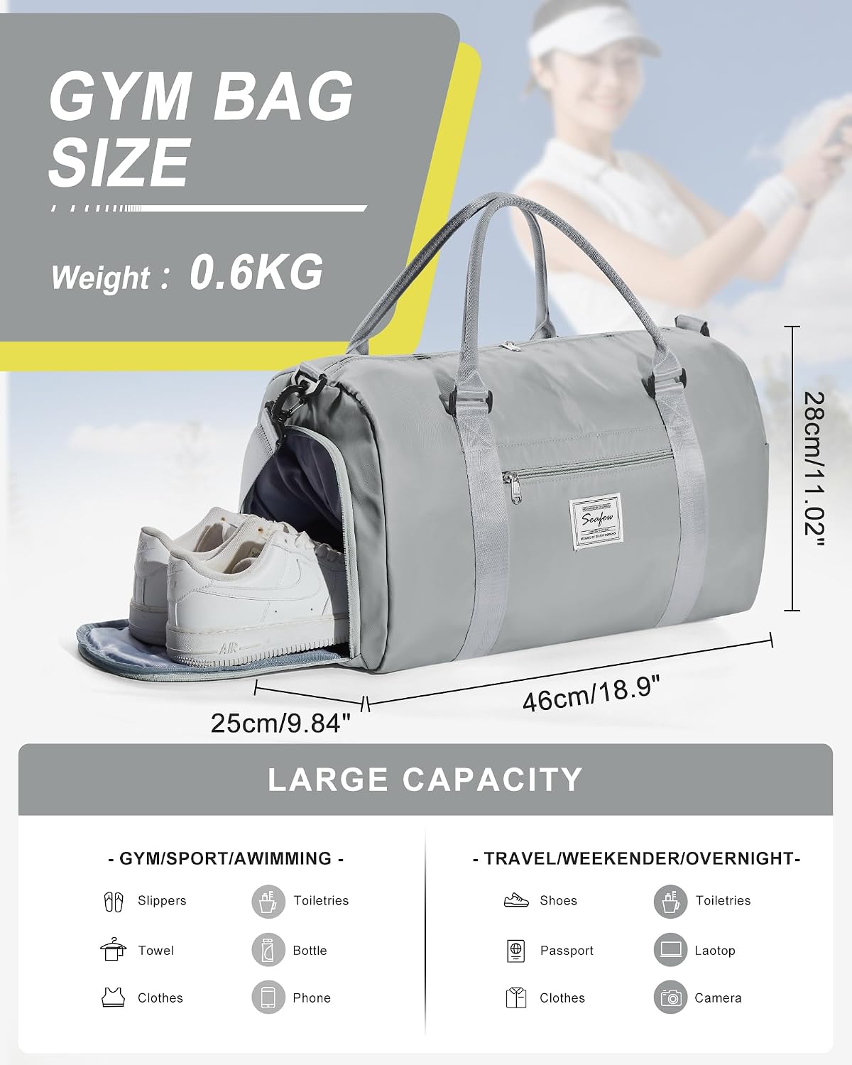 Gym Bag Womens Mens with Shoes Compartment and Wet Pocket Travel Duffel Bags for Women for Plane Sport Gym Tote Bag with Toiletry Bags Waterproof Weekend Overnight Carry on Bag Hospital Holdalls - Colors A