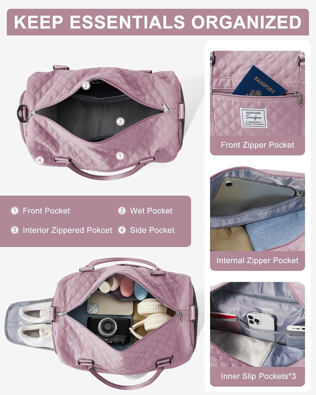 Gym Bag Womens Mens with Shoes Compartment and Wet Pocket Travel Duffel Bags for Women for Plane Sport Gym Tote Bag with Toiletry Bags Waterproof Weekend Overnight Carry on Bag Hospital Holdalls - Colors A