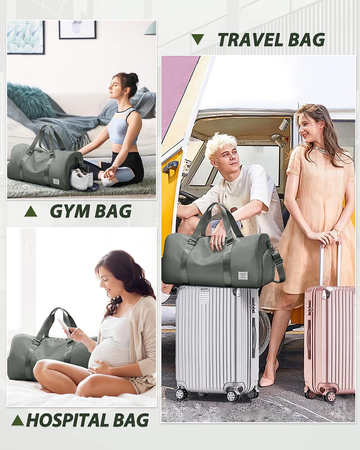Gym Bag Womens Mens with Shoes Compartment and Wet Pocket Travel Duffel Bags for Women for Plane Sport Gym Tote Bag with Toiletry Bags Waterproof Weekend Overnight Carry on Bag Hospital Holdalls - Colors A