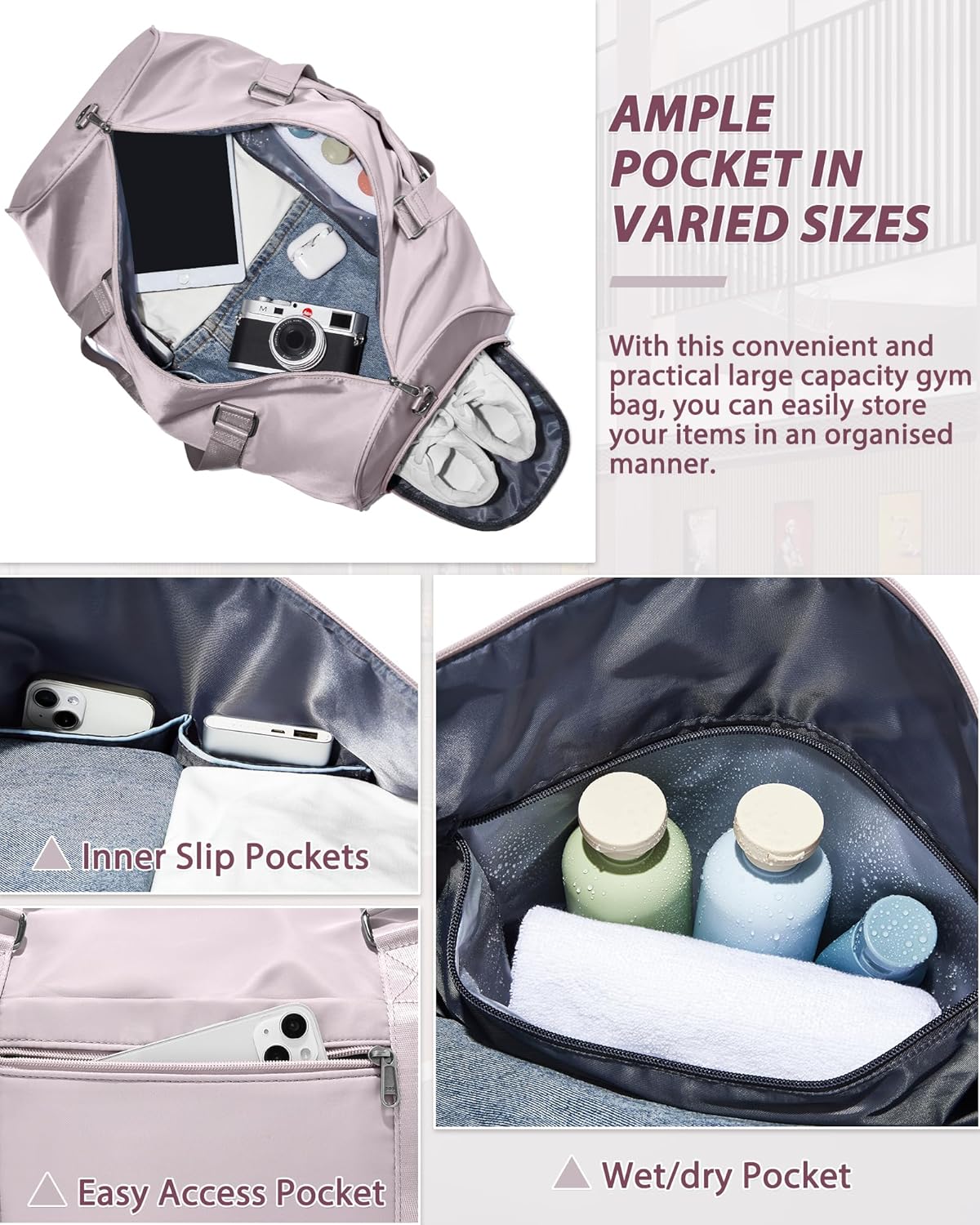 Gym Bag Womens Mens with Shoes Compartment and Wet Pocket Travel Duffel Bags for Women for Plane Sport Gym Tote Bag with Toiletry Bags Waterproof Weekend Overnight Carry on Bag Hospital Holdalls - Colors A