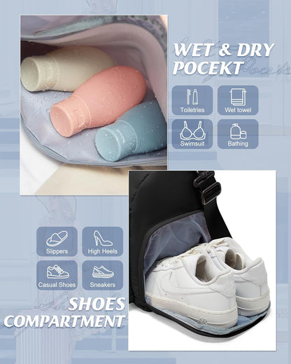Gym Bag Womens Mens with Shoes Compartment and Wet Pocket Travel Duffel Bags for Women for Plane Sport Gym Tote Bag with Toiletry Bags Waterproof Weekend Overnight Carry on Bag Hospital Holdalls - Colors A