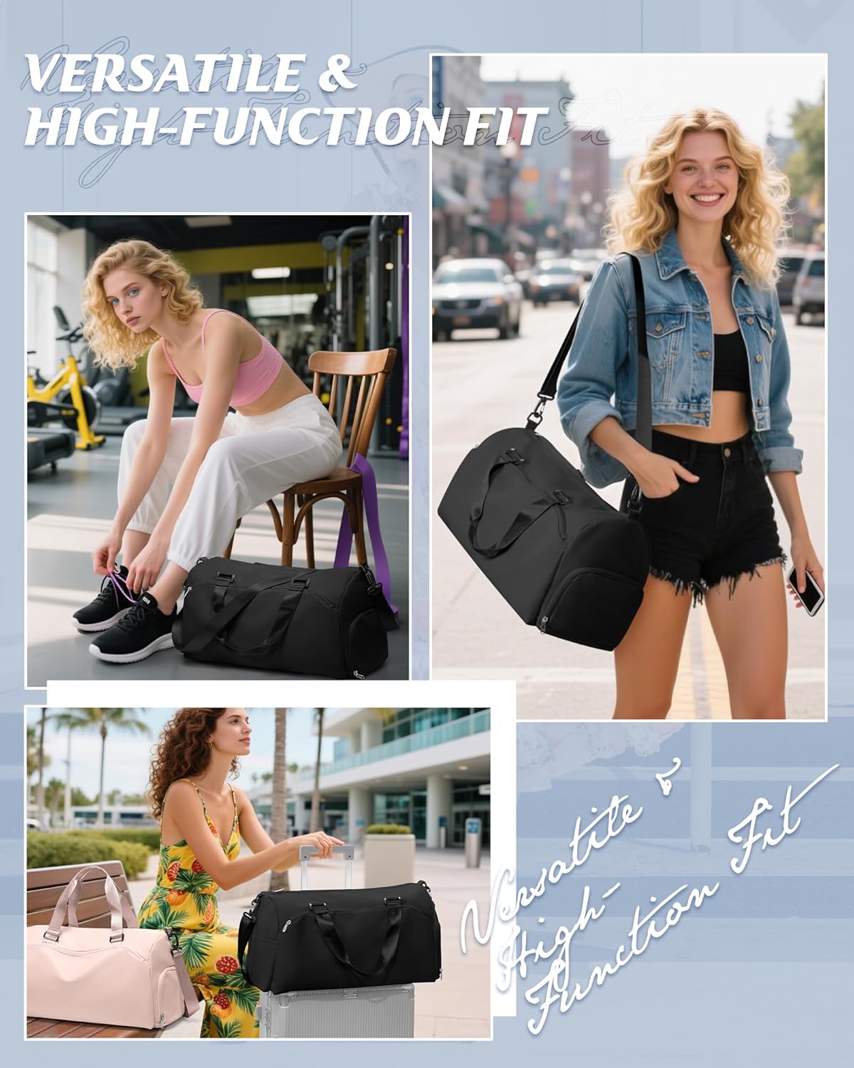 Gym Bag Womens Mens with Shoes Compartment and Wet Pocket Travel Duffel Bags for Women for Plane Sport Gym Tote Bag with Toiletry Bags Waterproof Weekend Overnight Carry on Bag Hospital Holdalls - Colors A