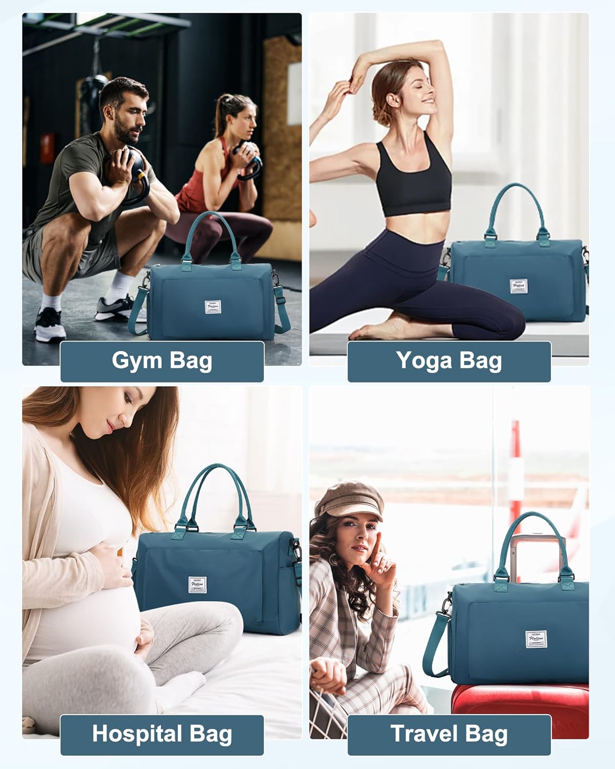 Gym Bag Womens Mens with Shoes Compartment and Wet Pocket Travel Duffel Bags for Women for Plane Sport Gym Tote Bag with Toiletry Bags Waterproof Weekend Overnight Carry on Bag Hospital Holdalls - Colors A