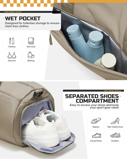 Gym Bag Womens Mens with Shoes Compartment and Wet Pocket Travel Duffel Bags for Women for Plane Sport Gym Tote Bag with Toiletry Bags Waterproof Weekend Overnight Carry on Bag Hospital Holdalls - Colors A