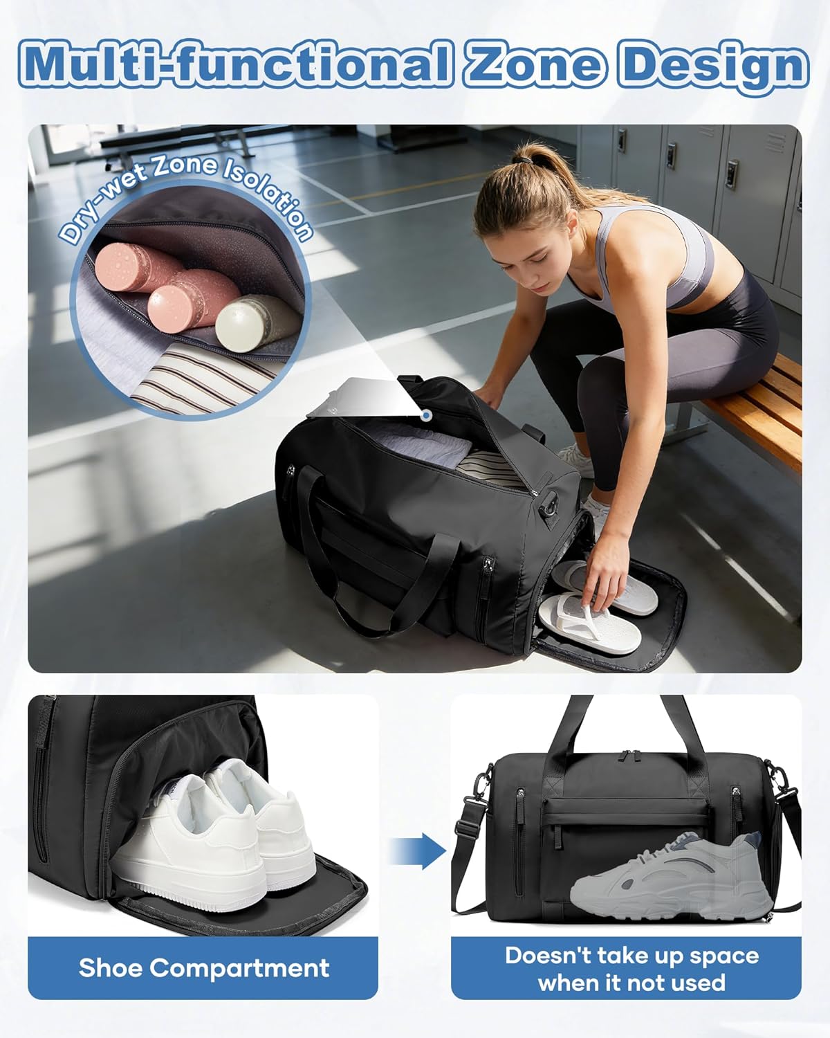 Gym Bag Womens Mens with Shoes Compartment and Wet Pocket Travel Duffel Bags for Women for Plane Sport Gym Tote Bag with Toiletry Bags Waterproof Weekend Overnight Carry on Bag Hospital Holdalls - Colors A