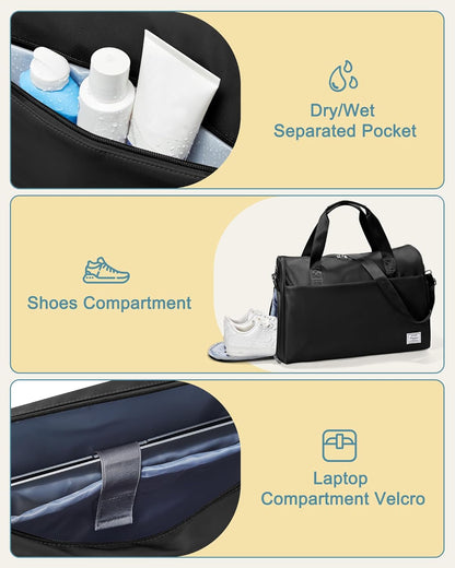 Gym Bag Womens Mens with Shoes Compartment and Wet Pocket Travel Duffel Bags for Women for Plane Sport Gym Tote Bag with Toiletry Bags Waterproof Weekend Overnight Carry on Bag Hospital Holdalls - Colors A